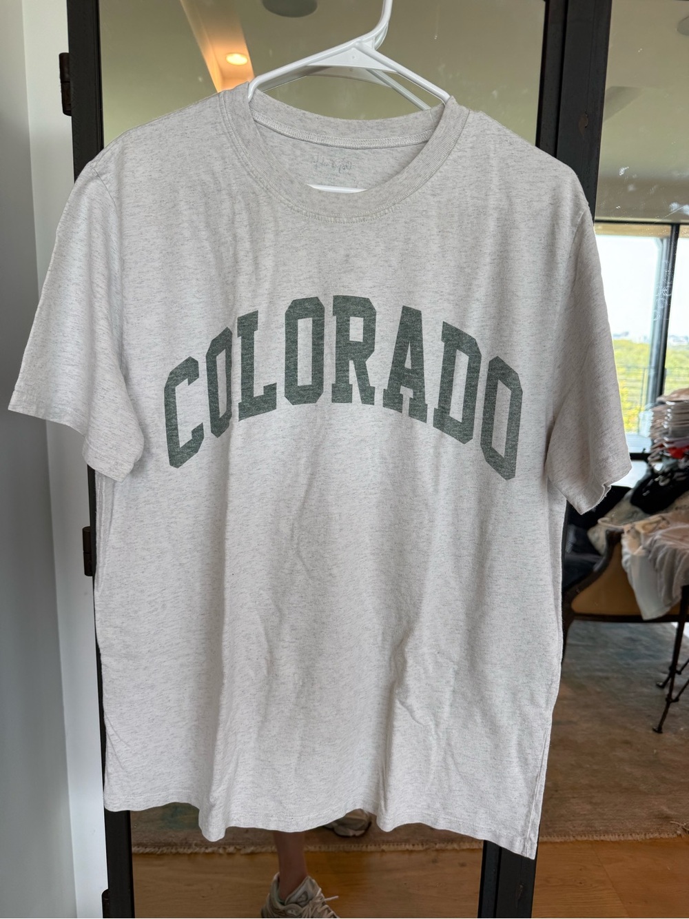 Brandy Melville Colorado Crewneck Tee - Light Gray with Dark Green Print